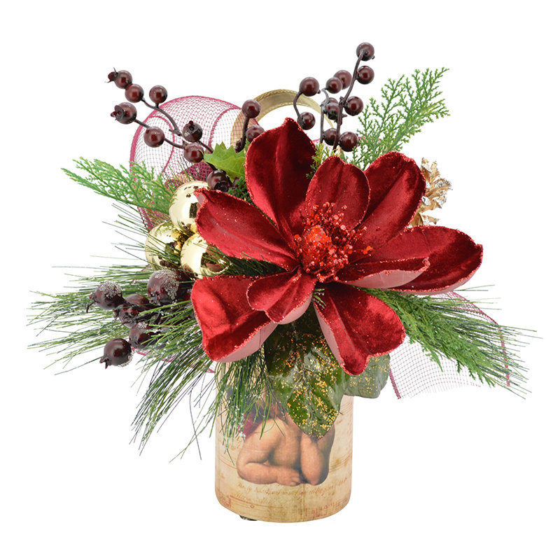 The Holiday Aisle Magnolia Holiday Mixed Floral Arrangements in Vase